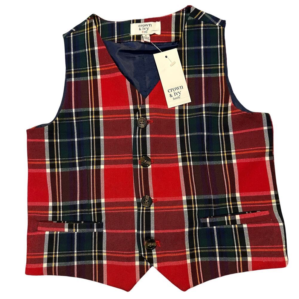 NWT Crown & Ivy Red Plaid Tartan Vest Kids 5